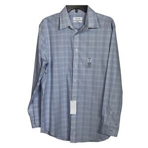 Calvin Klein Steel Men's Reg-Fit Stretch Dress Shirt, Navy/white 15.5 32-33 $85